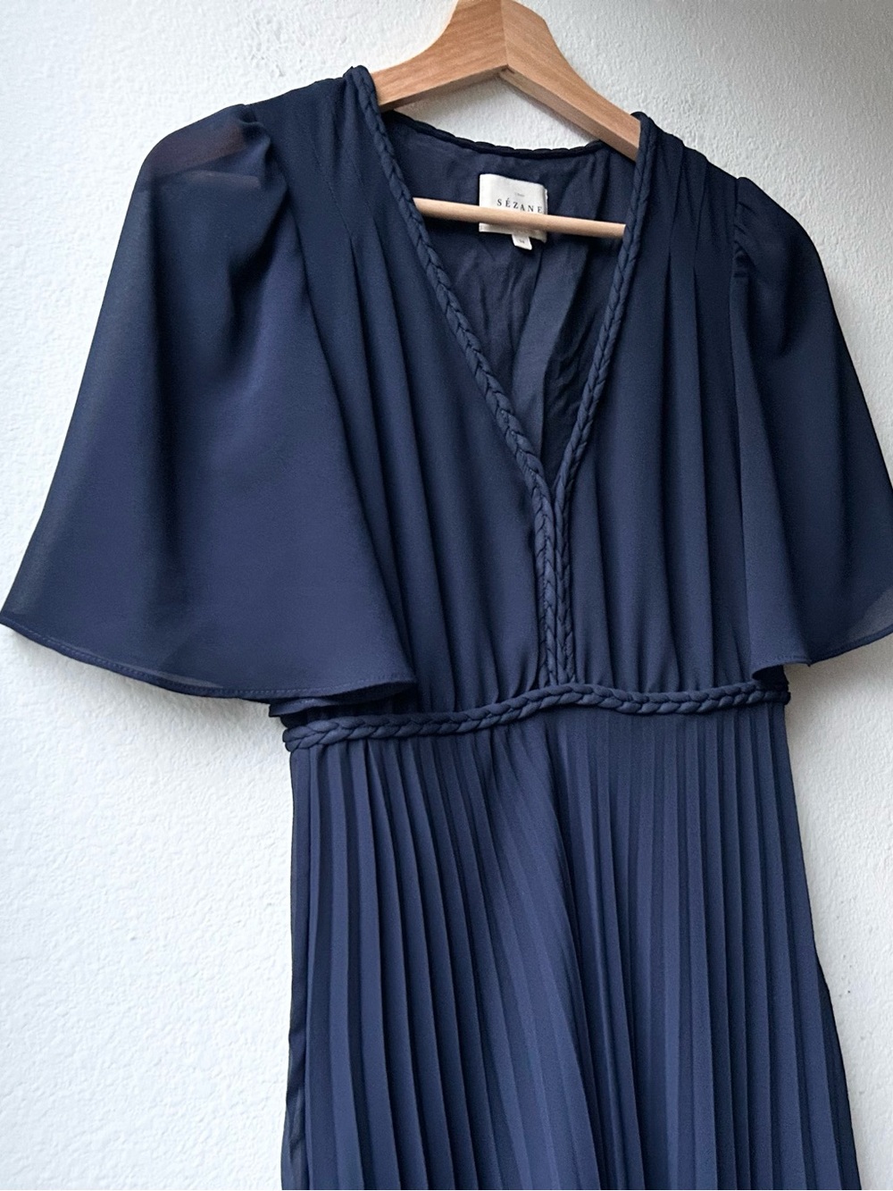Sezane Robe FLORENCIA Pleated DRESS Navy Blue Sz 2 - Picture 4 of 12
